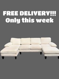 FREE DELIVERY (Cream U-Shaped Sectional)