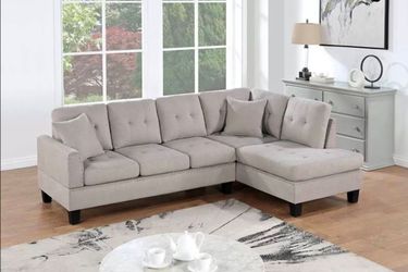 Beige Tufted Sectional Sofa with Chaise