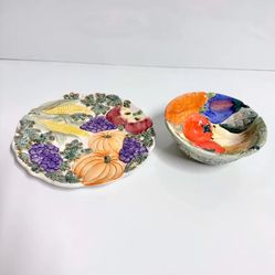 Ceramic Fitz and Floyd Fruit & Vegetable Harvest Serving Dish Set