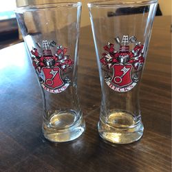 Two Vintage Tapered Beck’s Beer Clear Glass With Coat Of Arms
