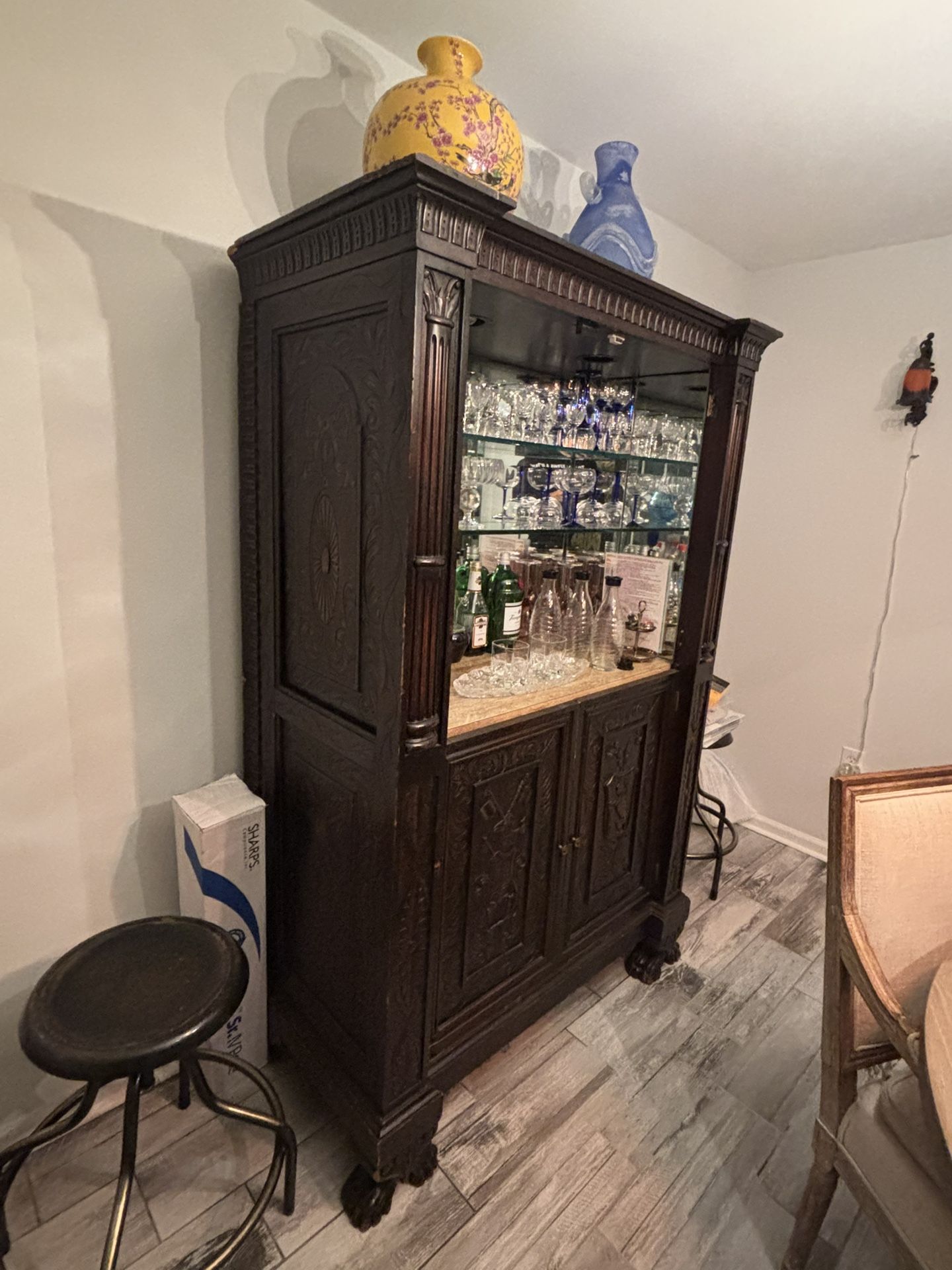 Vintage Wood-Carved Mahogany Bar – Early 1900s – Unique Statement Piece