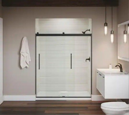 KOHLER Sliding Frameless Shower Door in Matte Black