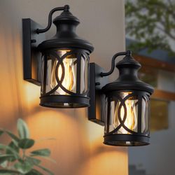 Laplusbelle 2-Pack Outdoor Wall Lights, Porch Lights, Waterproof Outdoor Wall Sconce, Exterior Light Fixtures Matte Black With Clear Glass Shade For H