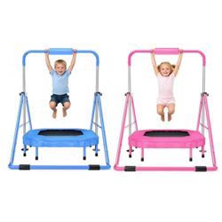 Foldable Gymnastics Bar with Trampoline for Kids 140 lbs Capacity
