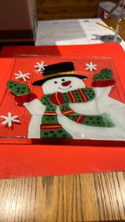 Christmas Snowman Glass Serving Plate