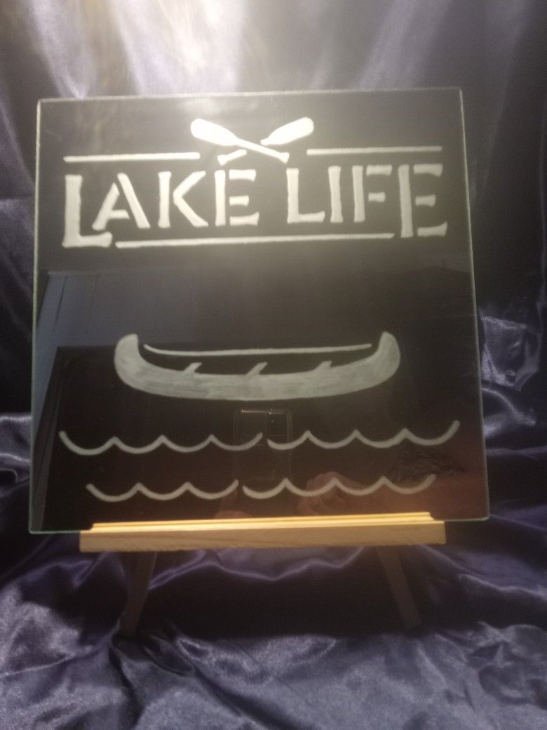 Hand Etched Mirror w/Stand