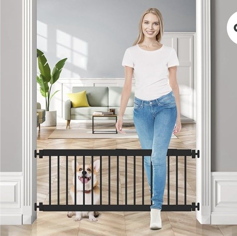 Dog Gate Indoor,18"-45" Adjustable Extra Wide Metal Short Dog Gate to Step Over, 14" Tall Small Pet Gate with 3 Extension Kits, Pressure Mounted for D