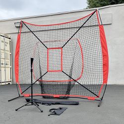 $65 (New) Baseball softball (7x7’ net & ball tee set) practice hitting & pitching net w/ carry bag 