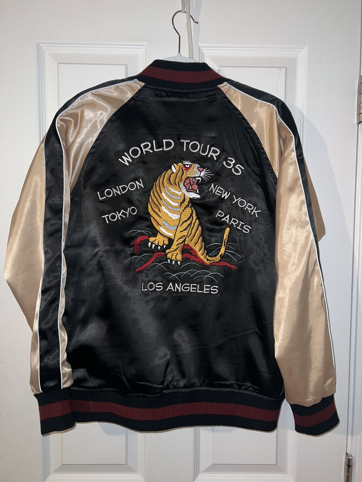 Stussy Satin Tiger World Tour 35 Embroidered Bomber Jacket S