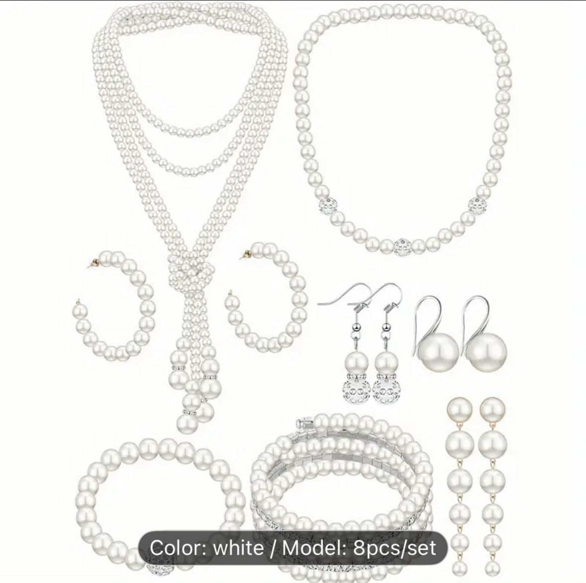 8pcs/set Faux Pearl Jewelry Set