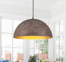 16 in. Vintage Distressed Wood-Grain Dome Pendant Light