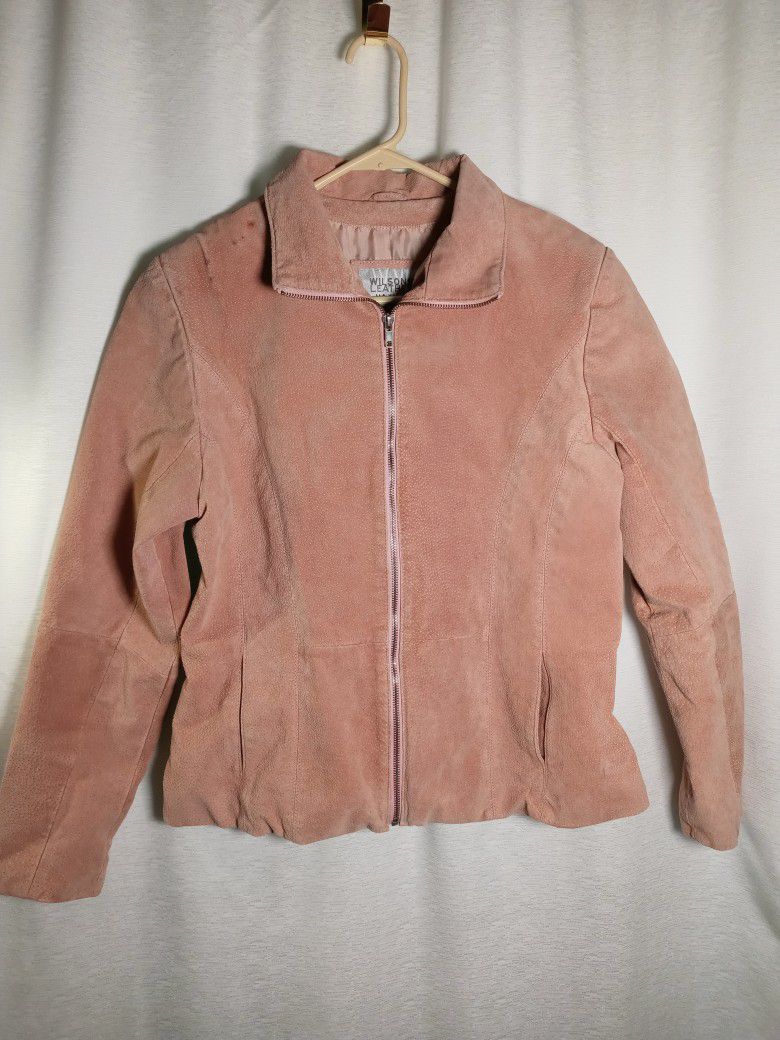 WILSON LEATHER MAXIMA Women's Size M Light Pink Suede Leather Jacket Moto Winter