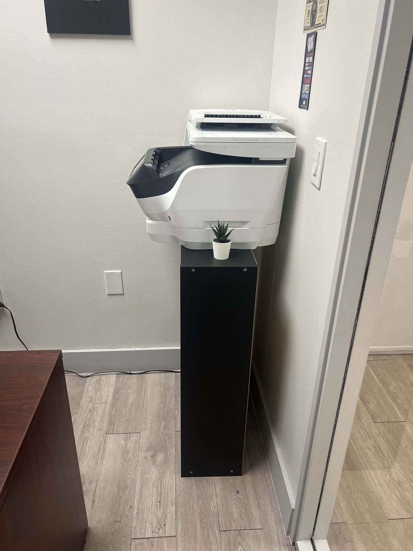Office Printer, Shredder, Small Book Shelf, and Canvas Wall Art 