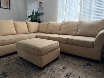 Beige Fabric Sectional Sofa with Ottoman