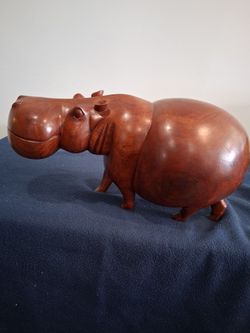 Vintage  Solid Teak Hand Carved Hippo