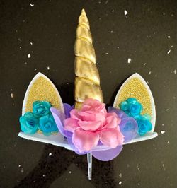 Unicorn Horn Cake Topper with Flowers