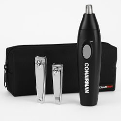 ConairMan Nose & Ear Trimmer Kit - 4 Piece Grooming Set with Nail Clippers and Storage Pouch