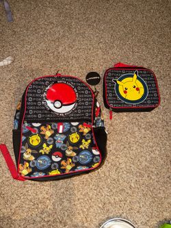 Bioworld Pokemon Backpack Featuring Pikachu Eevee Charmander Munchlax with lunch box