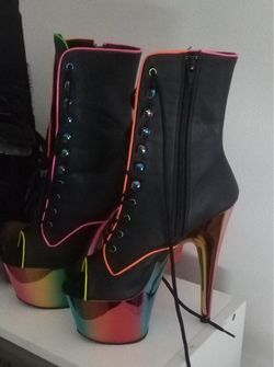 Black Vegan leather rainbow Crome stilettos