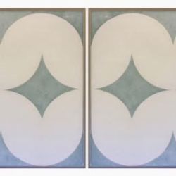 Set Of 2- Dawn Wolfe, Light Blue Wave Abstract Diptych 31"L x 25"W