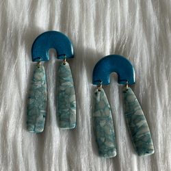 New Handmade Faux Stone Blue / Teal Dangle Earrings