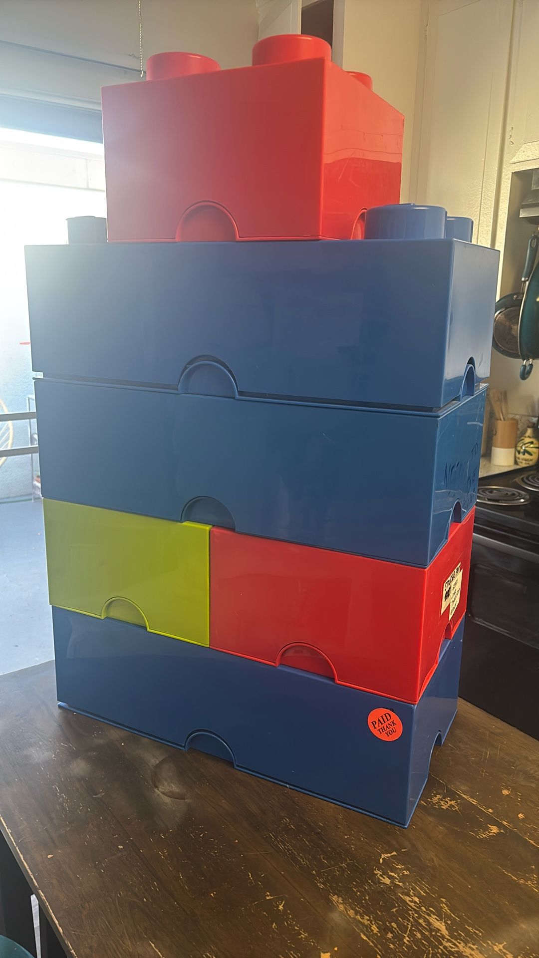 Stackable LEGO Storage Boxes – 6 Total (Blue, Red & Lime Green)