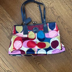 Coach Multicolor Signature Circle Tote- Blue, Red, Yellow, Pink
