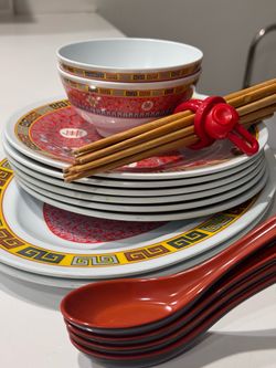 Chinese Dinnerware Set with Chopsticks and Spoons