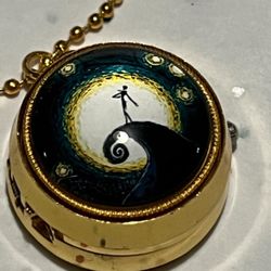 Tim Burton Nightmare Before Christmas Gold Tone Brass Necklace Watch 1" Diameter 11" drop. Necklace is 22" inches long 100% Brand New