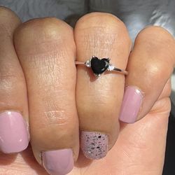 Black with Clear CZ💍  925 Sterling Silver Ring  Size 5 3/4 - 6 