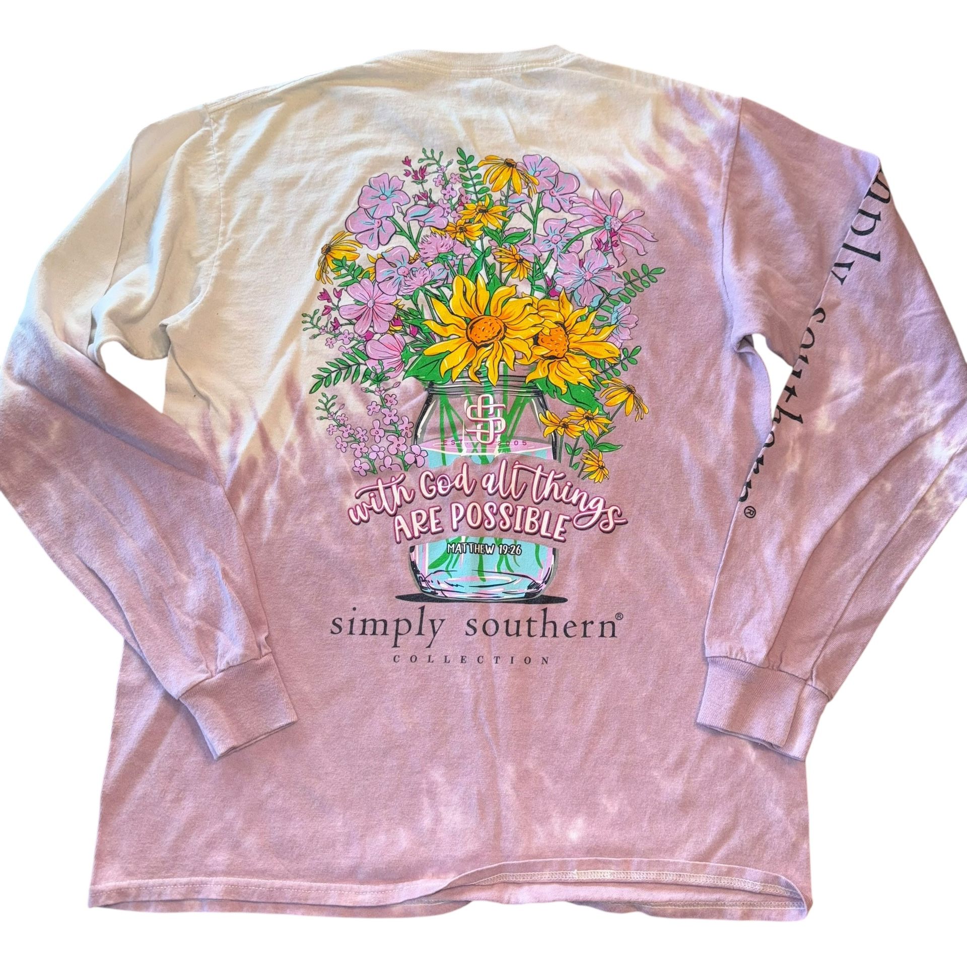 Simply Southern Lavender White Tye Dye Long Sleeve T-Shirt Size Medium Cotton   Good pre owned condition. No stains. 100% cotton Chest 19” across Shou