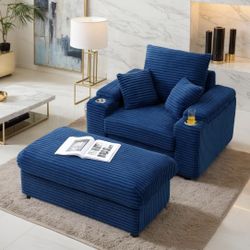 43.3" W Oversized Corduroy Lounge Chair And Ottoman 