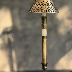 Vintage Brass Detachable Taper Candle Holder with Punched Design Shade