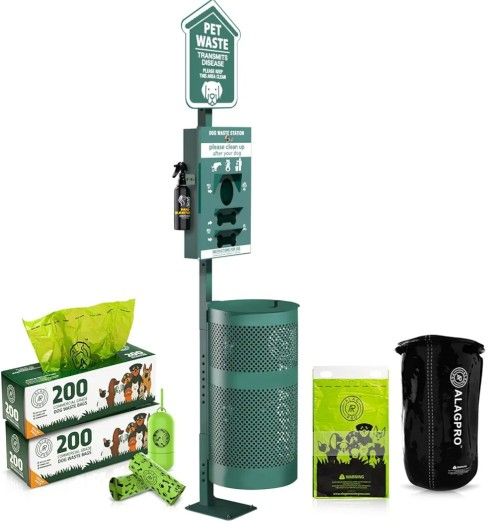 ALAGPRO Pet Waste Station Outdoor Dog Waste Station with Hand Sanitizer Bottle, Commercial Dog Poop Station with 400 Roll, 200 Pull Waste Bags