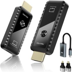 Wireless HDMI Transmitter and Receiver with Adapter 4K, Wireless HDMI Extender 1080P HDMI Wireless Kit, Plug & Play, Support 2.4/5GHz for Streaming Vi