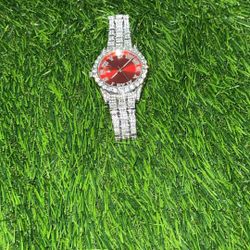 Red And Silver Rhinestone Watch 
