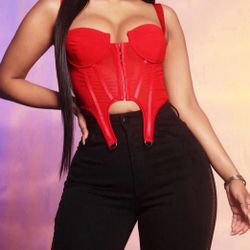 Brand New Women's Red Bustier Corset Top