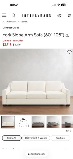 Pottery Barn York Slope Arm Sofa