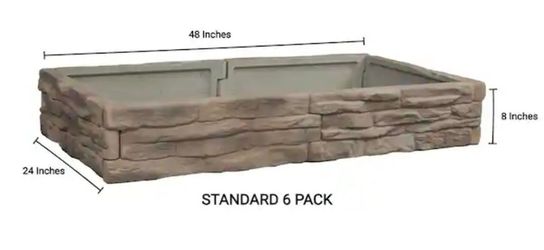 Landecor Raised Garden Bed Tan/Brown Ledgestones - Composite Polyurethane Natural Look & Feel Stone Garden Planter Box (6-Pack)