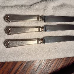Watson Stainless Steel Sterling Silver Table Knives Set 3