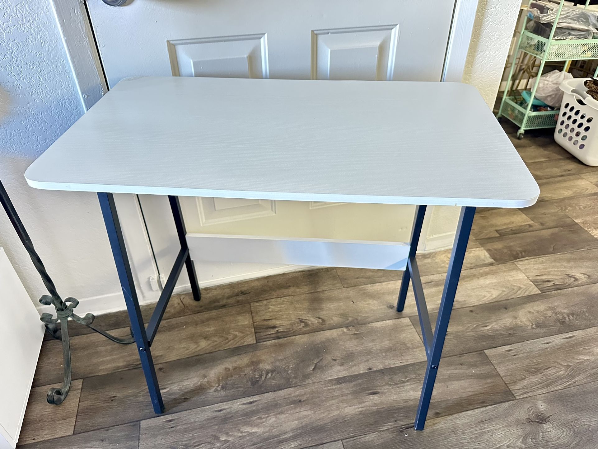 Bedroom Small Desk White Top Black Metal Legs 