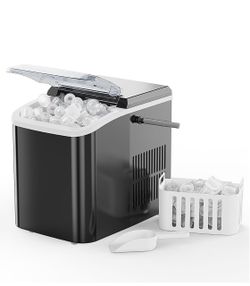 NEWBULIG Ice Makers Countertop with Handle, Portable Ice Machine, 9 Bullet Ice Cubes in 6 Mins, 26lbs in 24Hrs, Auto-Cleaning, with Basket and Scoop,