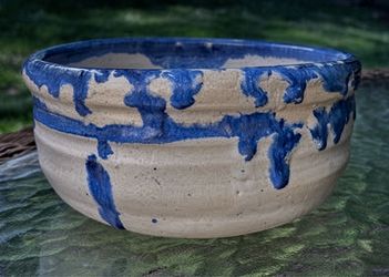 Cobalt Blue Drip Glaze Studio Pottery Bowl - (Signed)