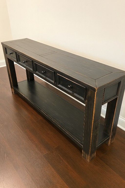 Black Distressed Wood Console Table 