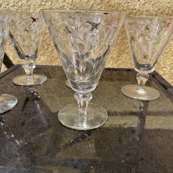 50’s Vintage MCM Libbey Royal Fern 5 1/2” Tall Water Goblets Lot of 5 Glasses