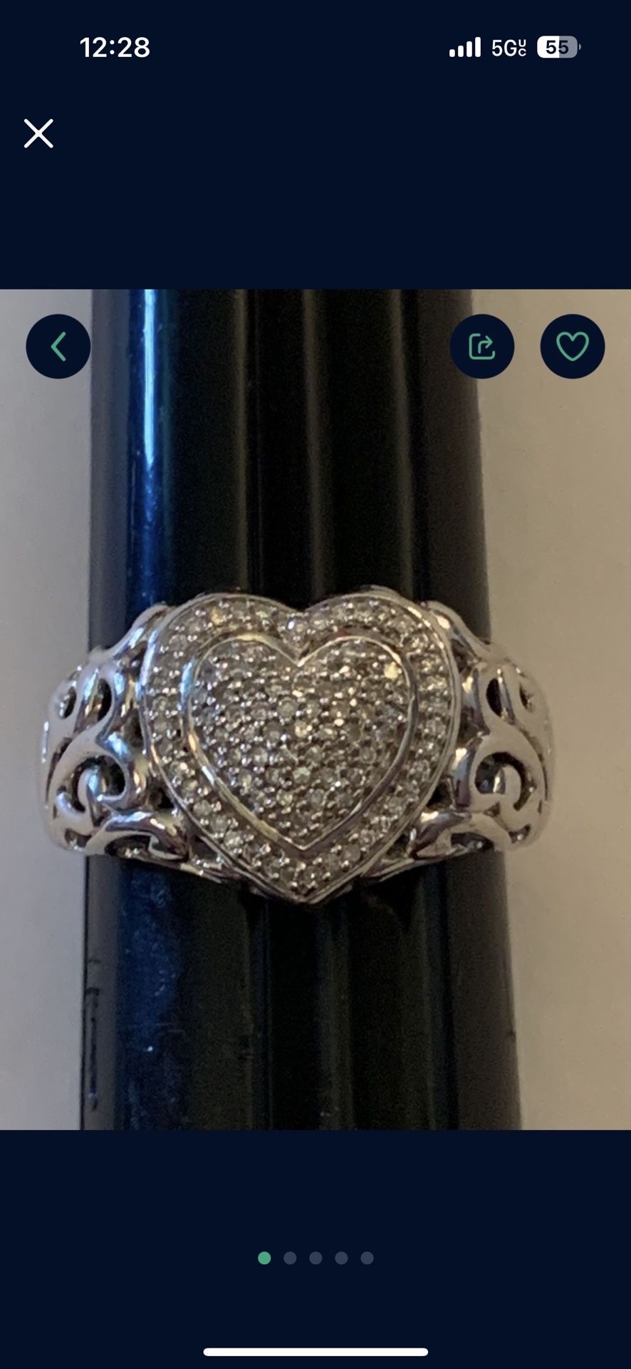 Sterling silver and diamond sweet heart ring size 8