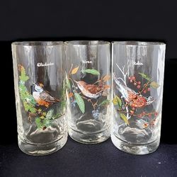 Set of 3 Vintage M. Sargeant Songbird Beverage Glasses