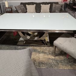 Elegant 7pc Kerwin White Marble Table W/Chairs 