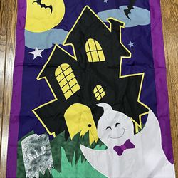 Vintage Halloween Flag - Friendly Ghost And Bats 