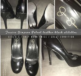 JESSICA SIMPSON PATENT LEATHER BLACK STILETTO size 8.5 WORN TWICE